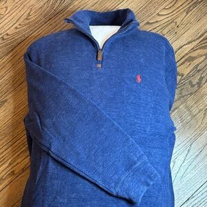 Polo RL 1/4 Zip - 2014 Transition Era - Heather Navy & Red Pony